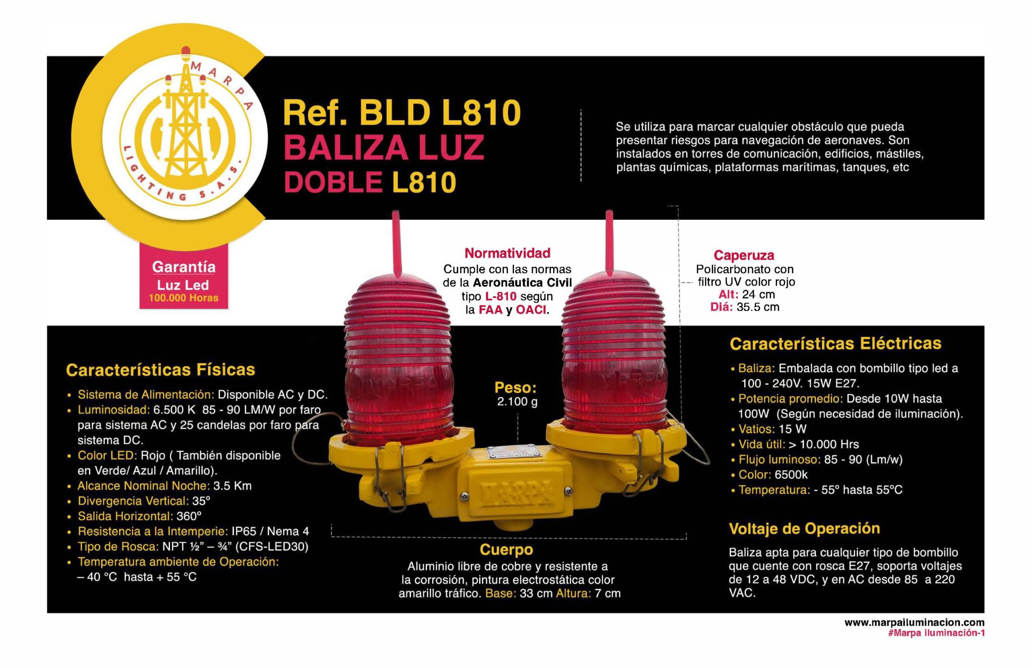 BALIZA LUZ DOBLE L810 - MARPA LIGHTING S.AS