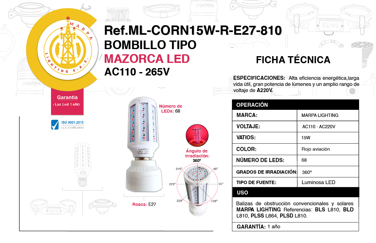 BOMBILLO MARPA TIPO MAZORCA PARA BALIAS DE OBSTRUCCIÓN
